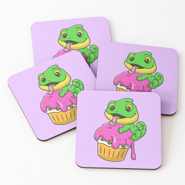 Item preview, Sweet Bite: Cute Chameleon Eating Cupcake Cartoon Vector Icon Illustration designed and sold by hjian8219.