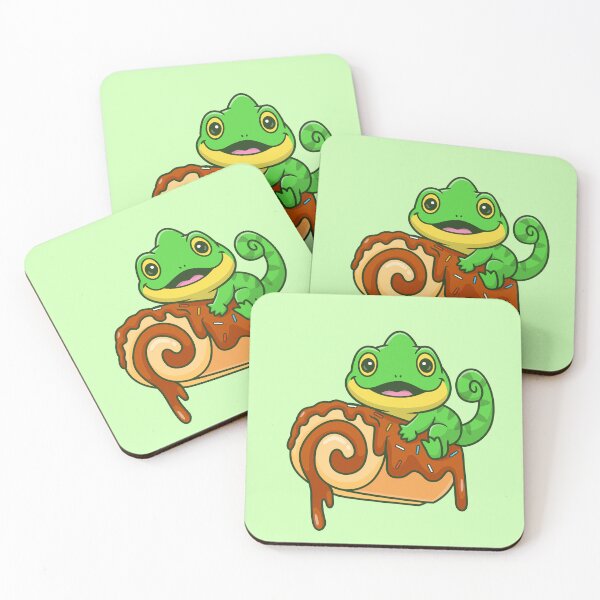 Item preview, Choco-Chameleon Delight: Cute Chameleon Eating Chocolate Roll Cake Cartoon Vector Icon Illustration designed and sold by hjian8219.