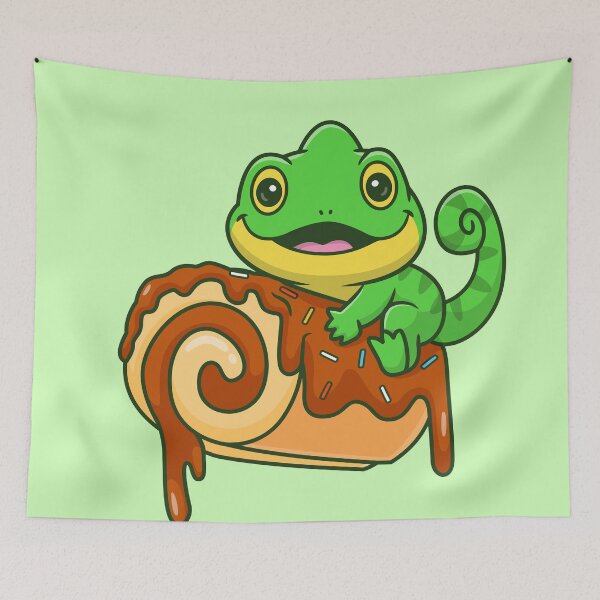 Item preview, Choco-Chameleon Delight: Cute Chameleon Eating Chocolate Roll Cake Cartoon Vector Icon Illustration designed and sold by hjian8219.