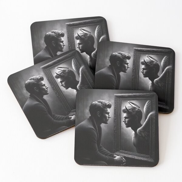 Item preview, "Dual Self Reflection: Compelling Angel and Devil Black and White Photo" designed and sold by Huycao211.