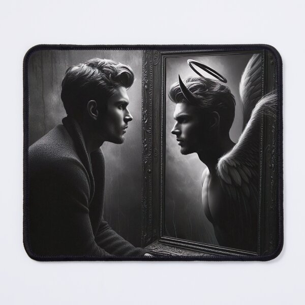 Item preview, "Dual Self Reflection: Compelling Angel and Devil Black and White Photo" designed and sold by Huycao211.