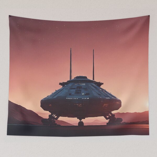 Item preview, Space ship in the mountains at dawn designed and sold by ADP76.