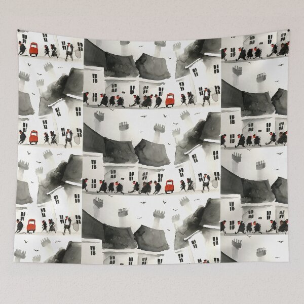 Item preview, Black and white cute houses and people art designed and sold by Jam3x.