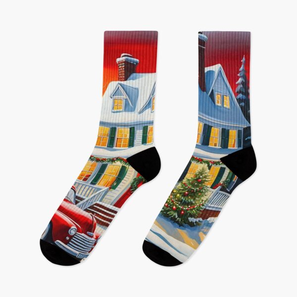 Item preview, A beautiful Country House in the Christmas Winter - Warm and Cozy Home - White House - Red Mini Car - Red Truck - Christmas Tree And Decorations designed and sold by MyArt23.