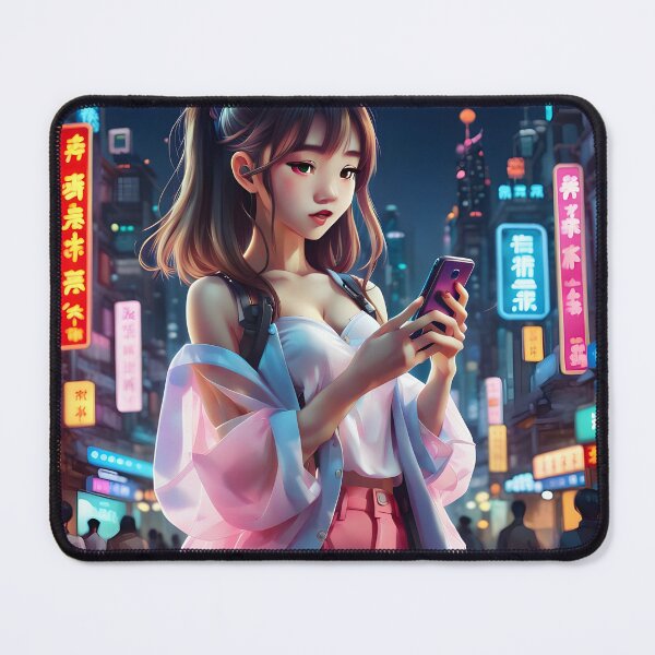 Item preview, Cute Asian Anime Girl in a Bustling Chinese Night City designed and sold by FRTcreative.