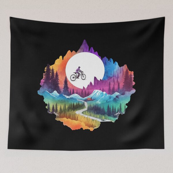 Item preview, Mountain bikers on the colorful summit designed and sold by WallGemsArt.