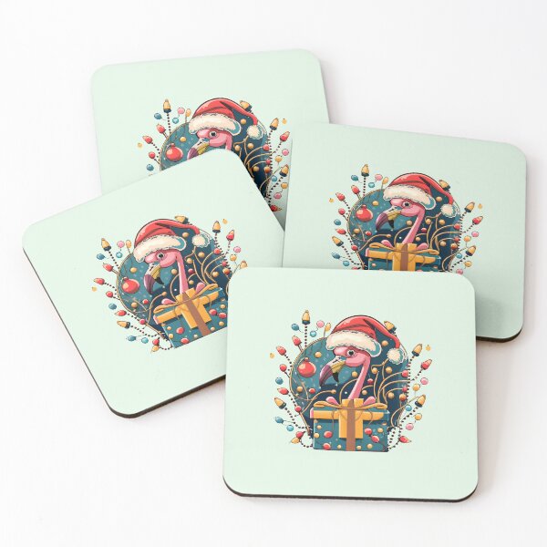 Artikelvorschau, Flamingo mit Weihnachtsmütze und Weihnachtsbeleuchtung entworfen und verkauft von Itsheartshop.