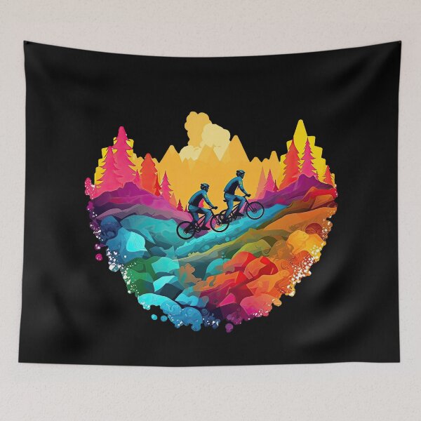 Item preview, Two mountain bikers on the colorful stony path in the mountains designed and sold by WallGemsArt.