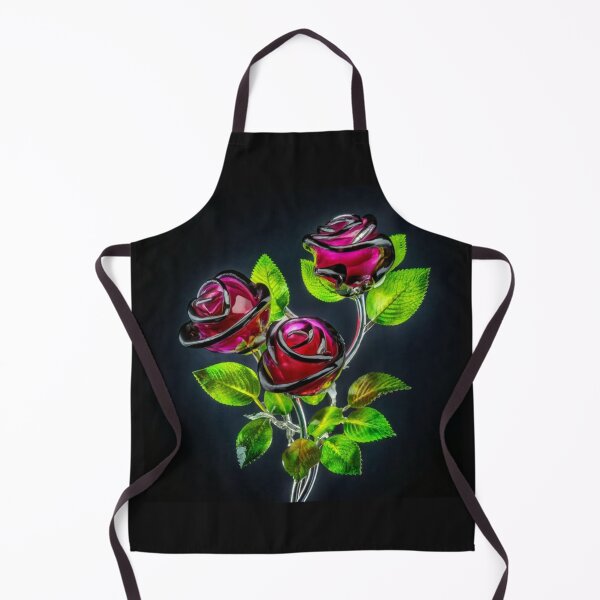 Item preview, logo pattern illustration flowers rose black burgundy Three magenta art glass roses placed on a luminous metal branch with leaves. , vivid, painting, conceptual art designed and sold by gulka8.