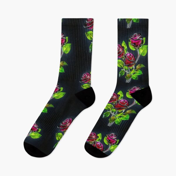 Item preview, logo pattern illustration flowers rose black burgundy Three magenta art glass roses placed on a luminous metal branch with leaves. , vivid, painting, conceptual art designed and sold by gulka8.