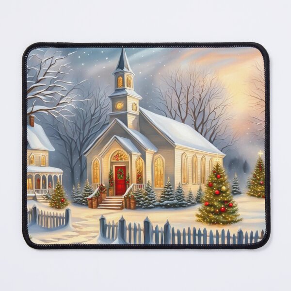 Item preview, beautiful Country Church in the Christmas Winter - Warm and Cozy - Christmas Tree And Decorations designed and sold by MyArt23.