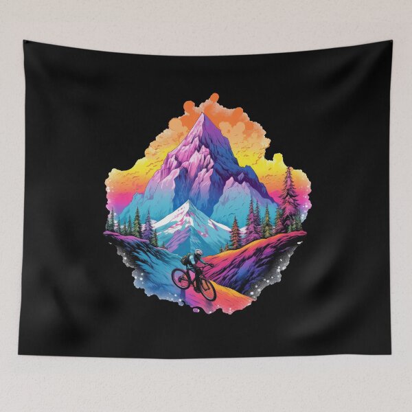 Item preview, Colorful mountain biker on the steep slope designed and sold by WallGemsArt.