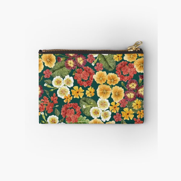 Item preview, Happy Floral with Primroses, Geraniums and Thunbergia, Deep Green Background designed and sold by Carlo-Atzei.