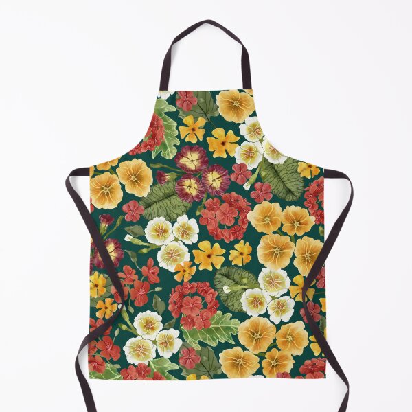 Item preview, Happy Floral with Primroses, Geraniums and Thunbergia, Deep Green Background designed and sold by Carlo-Atzei.