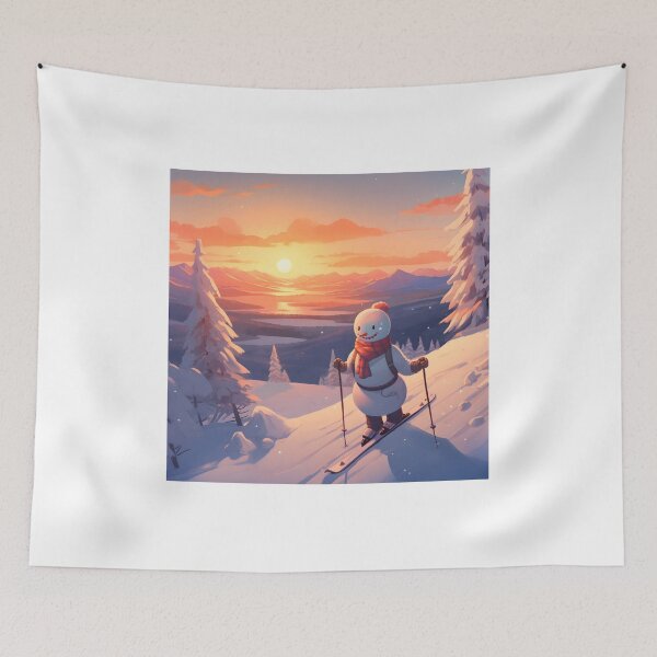 Item preview, Winter Sunset Skiing Adventure with Snowman designed and sold by Shirtastically.