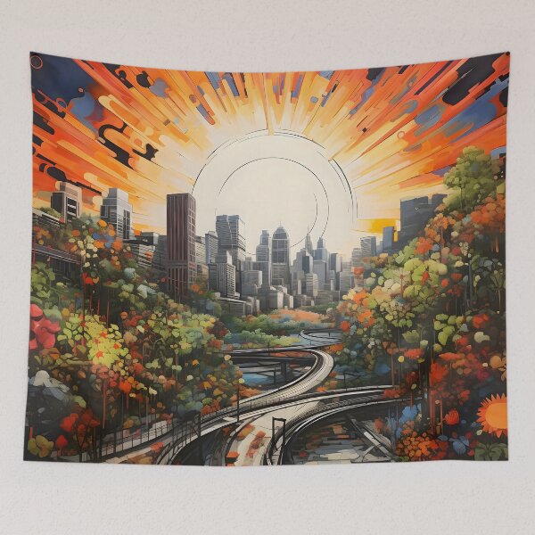 Item preview, Nature blending with urban landscape designed and sold by AI-Only Creations.