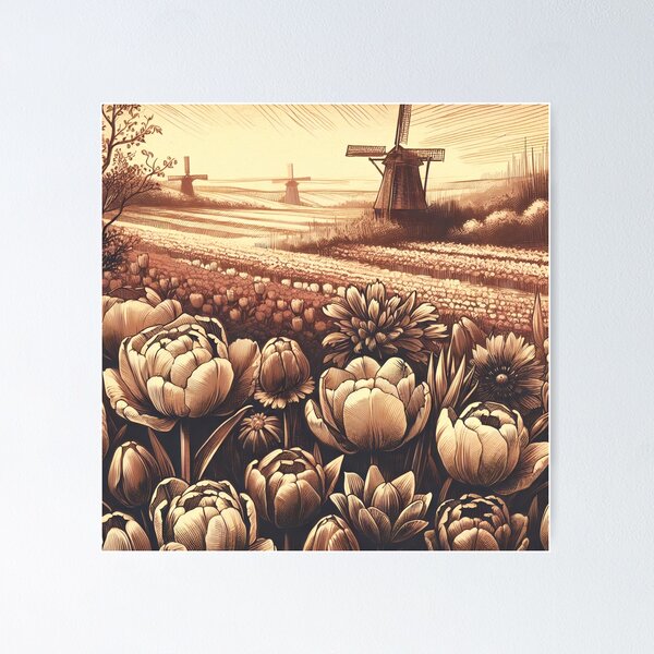 Item preview, Blossoming Tulips and Windmill Charm designed and sold by PictorialWhimsy.