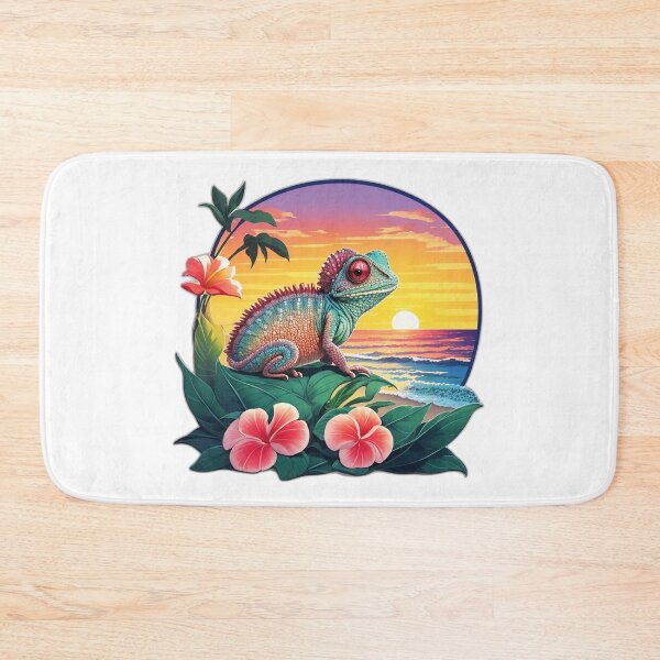 Item preview, Cute Chameleon on a Beach with Hawaii Orchid Flowers designed and sold by NautiChic.