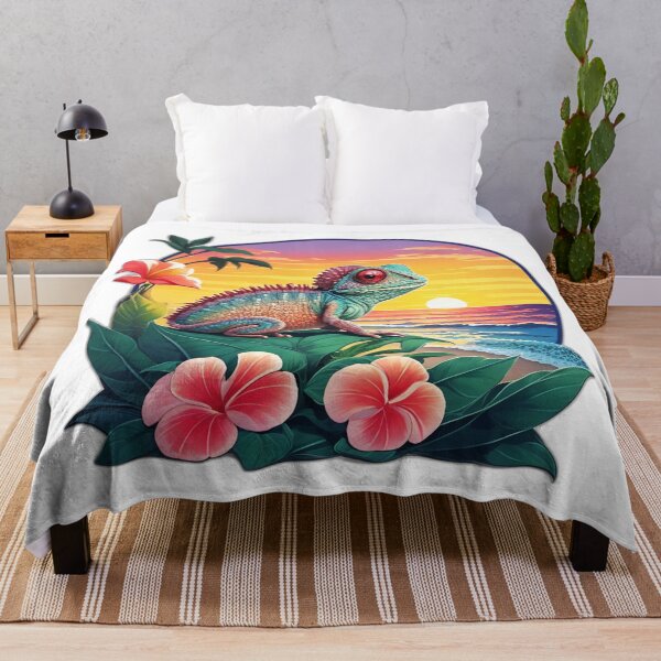 Item preview, Cute Chameleon on a Beach with Hawaii Orchid Flowers designed and sold by NautiChic.