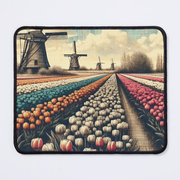 Item preview, Whimsical Tulip Fields and Dutch Windmills designed and sold by PictorialWhimsy.