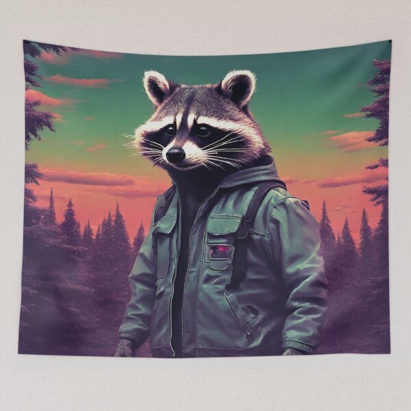 Item preview, Retro Hiking Raccoon designed and sold by LittleGoblinPrs.