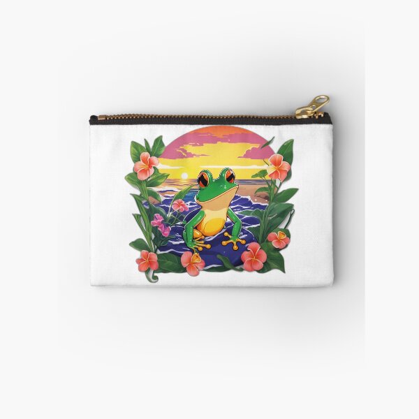 Item preview, Cute Frog on a Beach with Hawaii Orchid Flowers designed and sold by NautiChic.
