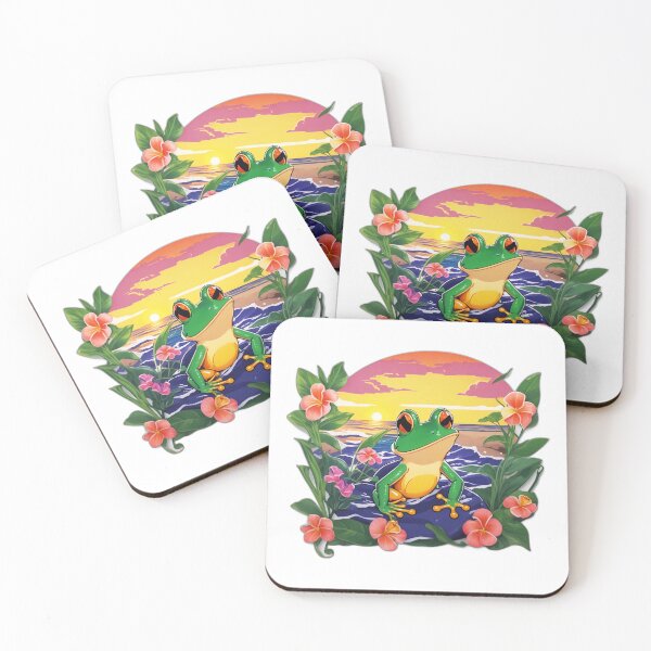 Item preview, Cute Frog on a Beach with Hawaii Orchid Flowers designed and sold by NautiChic.