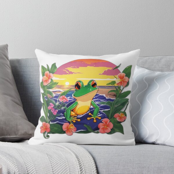 Item preview, Cute Frog on a Beach with Hawaii Orchid Flowers designed and sold by NautiChic.