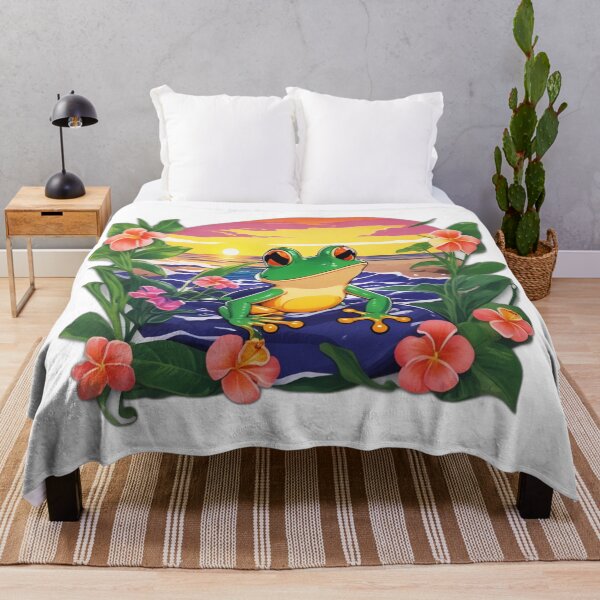 Item preview, Cute Frog on a Beach with Hawaii Orchid Flowers designed and sold by NautiChic.