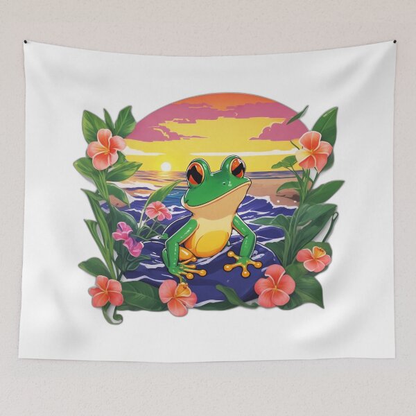Item preview, Cute Frog on a Beach with Hawaii Orchid Flowers designed and sold by NautiChic.