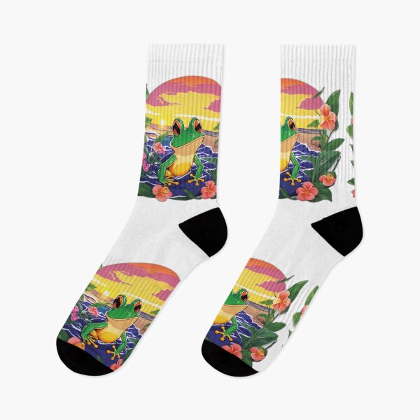 Item preview, Cute Frog on a Beach with Hawaii Orchid Flowers designed and sold by NautiChic.