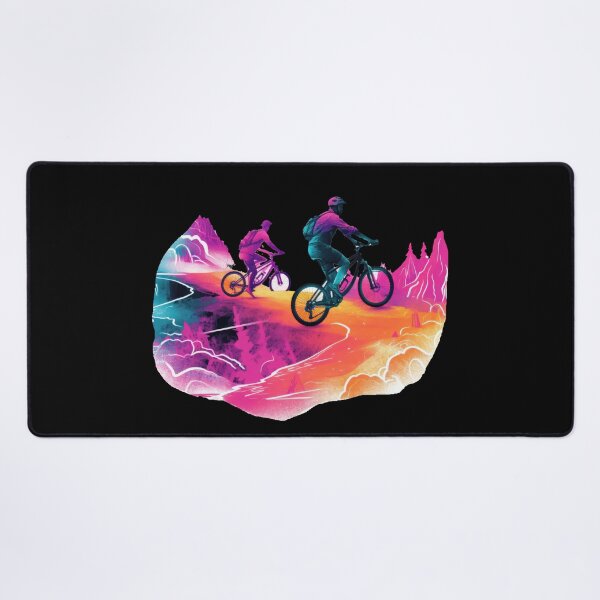Item preview, NEON mountain bikers bike over colorful rocks designed and sold by WallGemsArt.