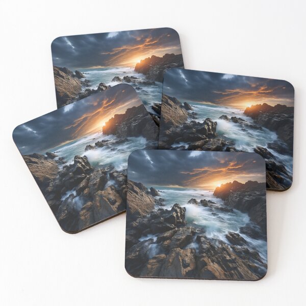 Item preview, Rocky beach at sunset in long exposure - Landscape photography designed and sold by TheArtistOf2022.