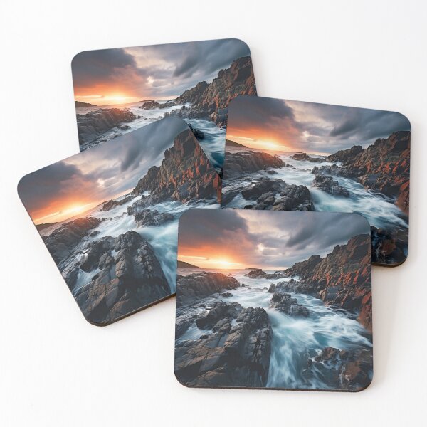 Item preview, Rocky beach at sunset in long exposure - Landscape photography designed and sold by TheArtistOf2022.