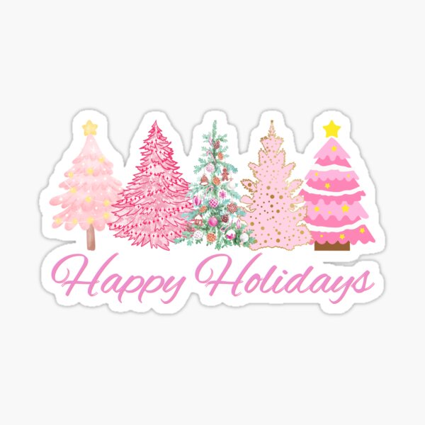 Pink Christmas Trees - Acrylic Badge Reel Blank and Matching Sticker