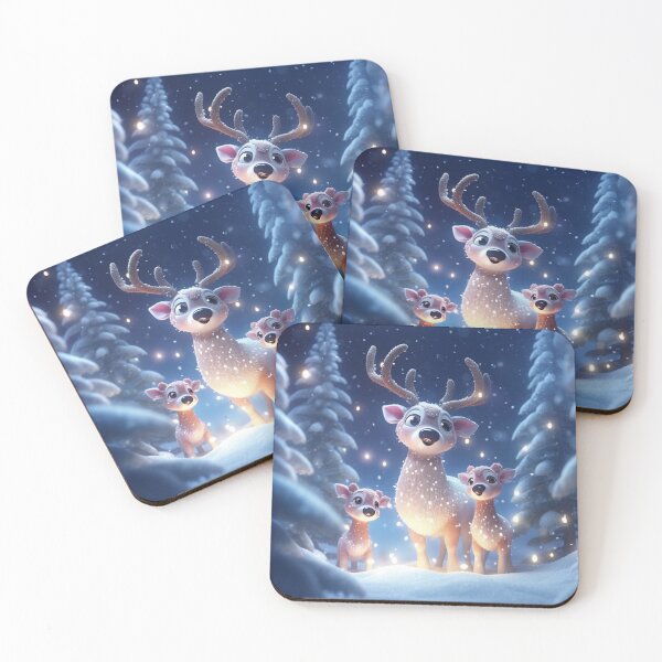 Item preview, Cute Animated Reindeer mother and babies on a spectacular winter Christmas Eve. designed and sold by FoxDesignStudio.