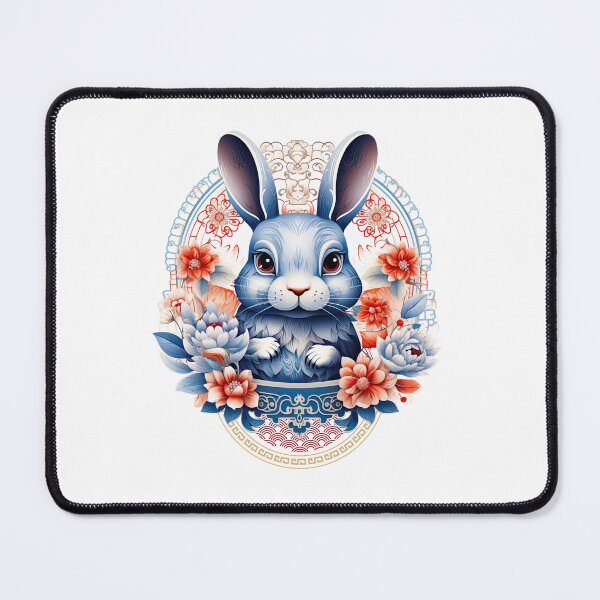 Item preview, Vintage Red and Blue Rabbit-Year of the Dragon- chinese Zodiac Theme- white Background designed and sold by CosmicNook1.