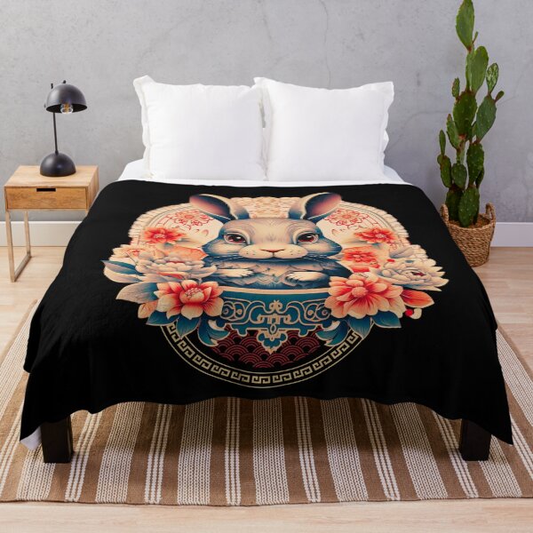 Item preview, Red and teal Rabbit-Year of the Dragon- chinese Zodiac Theme-black Background designed and sold by CosmicNook1.