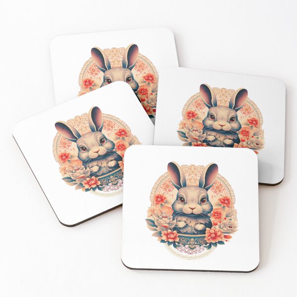 Item preview, Red and teal Rabbit-Year of the Dragon- chinese Zodiac Theme-white Background designed and sold by CosmicNook1.