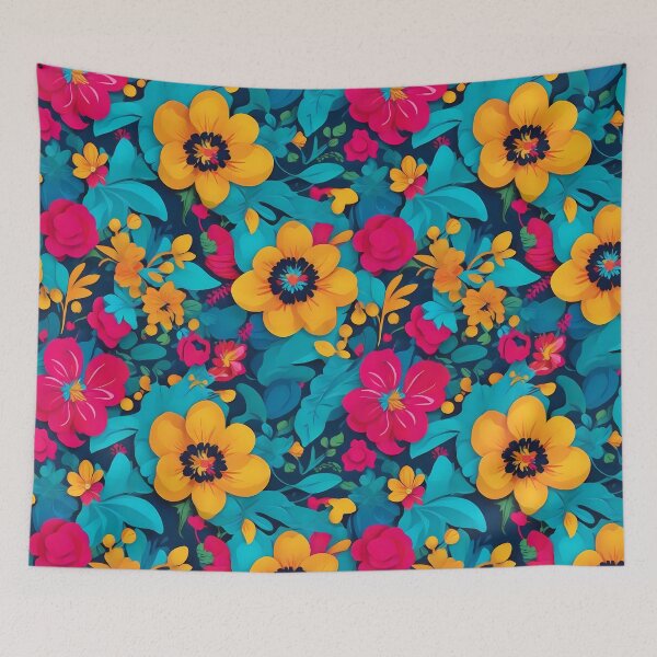 Item preview, Bright and Bold floral elements inspired by pop art creating a vibrant and energetic pattern designed and sold by ArtVibeX.