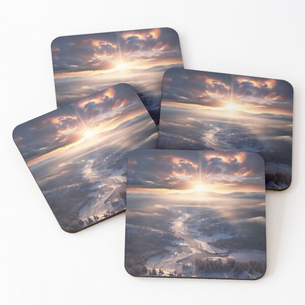 Item preview, Aerial Misty forest in Winter snow at sunset long exposure - Landscape photography designed and sold by TheArtistOf2022.