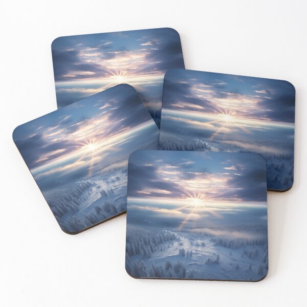 Item preview, Aerial Misty forest in Winter snow at sunset long exposure - Landscape photography designed and sold by TheArtistOf2022.