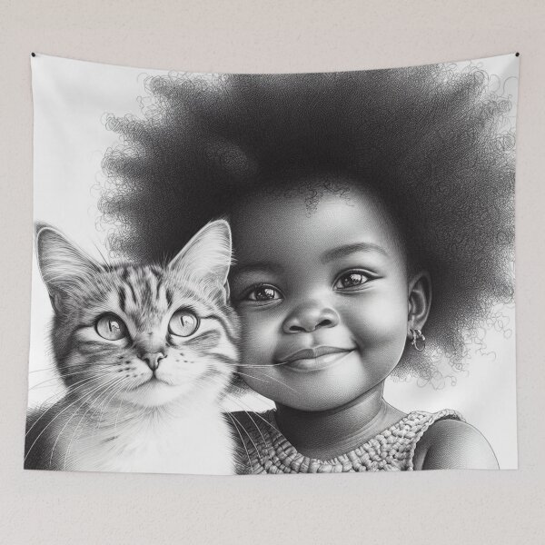 Item preview, Whiskers and Whispers: A Tender Portrait of Girl and Cat designed and sold by SuzieNgatia.