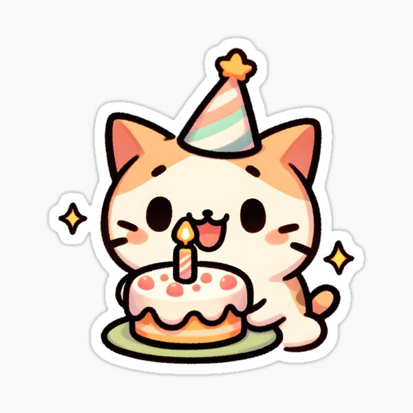 Birthday Cat Celebrating with Cake