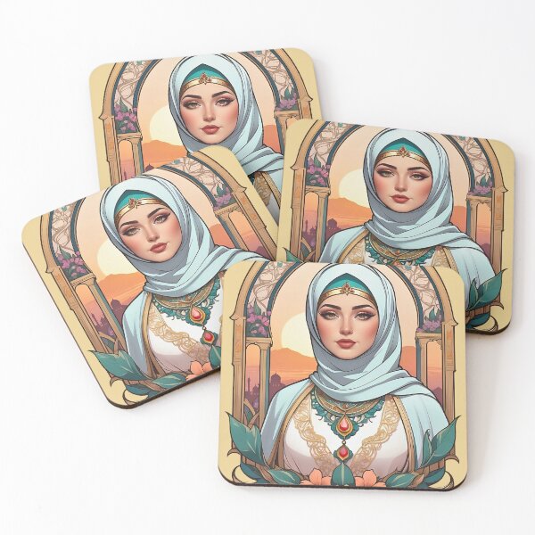 Item preview, Muslim Woman with Hijab vintage Arabic floral design designed and sold by BorgSpareParts.