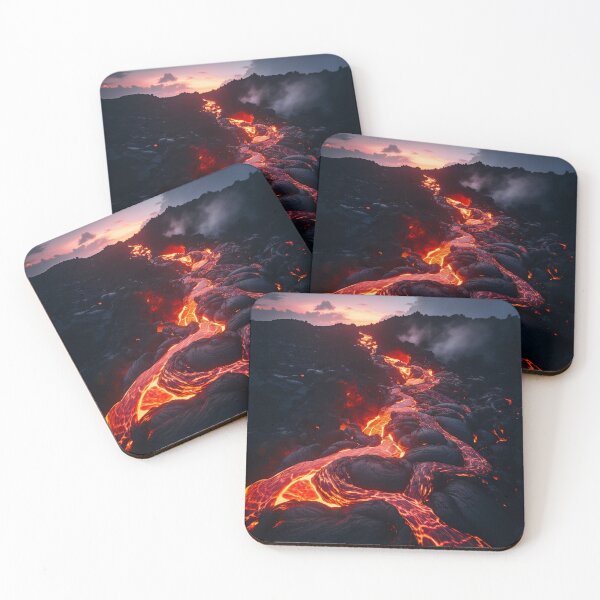 Item preview, Volcano eruption with lava in ground at sunset - Landscape photography designed and sold by TheArtistOf2022.