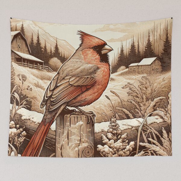 Item preview, Cardinal's Dawn Chorus Over Wild Terrain designed and sold by PictorialWhimsy.