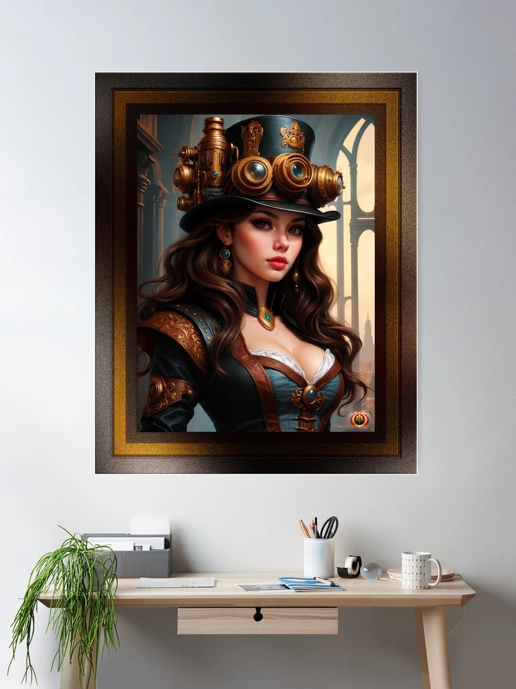 I Am Full Of Secrets Steampunk Anime Girl Enchanting Portrait AI Concept Art by Xzendor7 Room Decor Poster Art Print