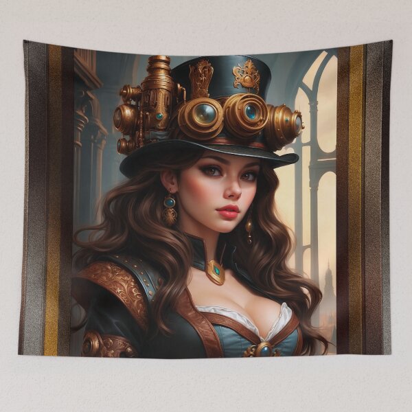 Item preview, I Am Full Of Secrets Steampunk Anime Girl Enchanting Portrait AI Concept Art by Xzendor7 designed and sold by Xzendor7 Digital Art Creations.