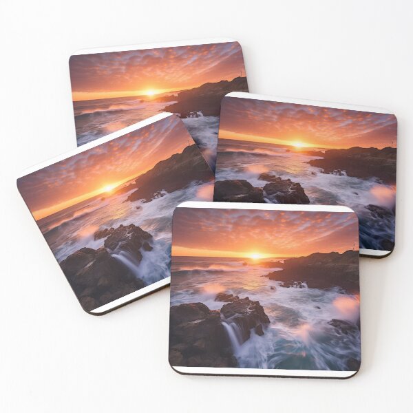 Item preview, Rocky beach at sunset in long exposure - Landscape photography designed and sold by TheArtistOf2022.